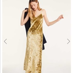 lou and grey velvet maxi slip dress dark green